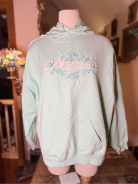 Light Aqua Cotton Hoodie with Embroidered 'Naples' Script